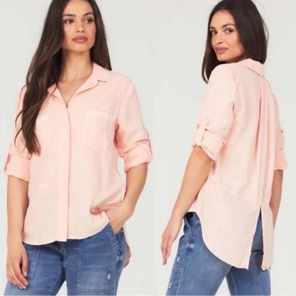 Cloth & Stone Anthropologie Women’s Peachy-Pink Linen Button Down Shirt, Small